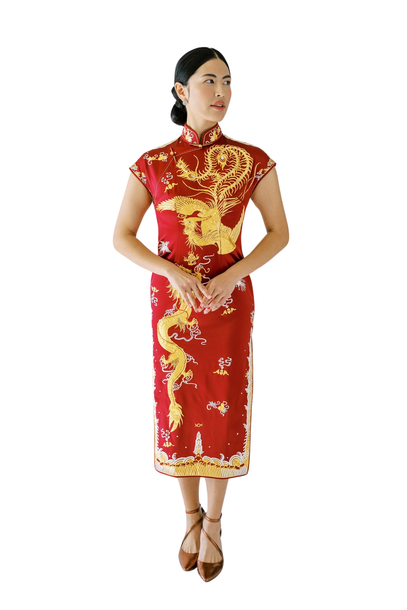 Jinza Oriental Couture Chinese Tea Ceremony Dress Chinese Tea Ceremony Dress | Goldwork I Wine Red Qipao Dress for Wedding