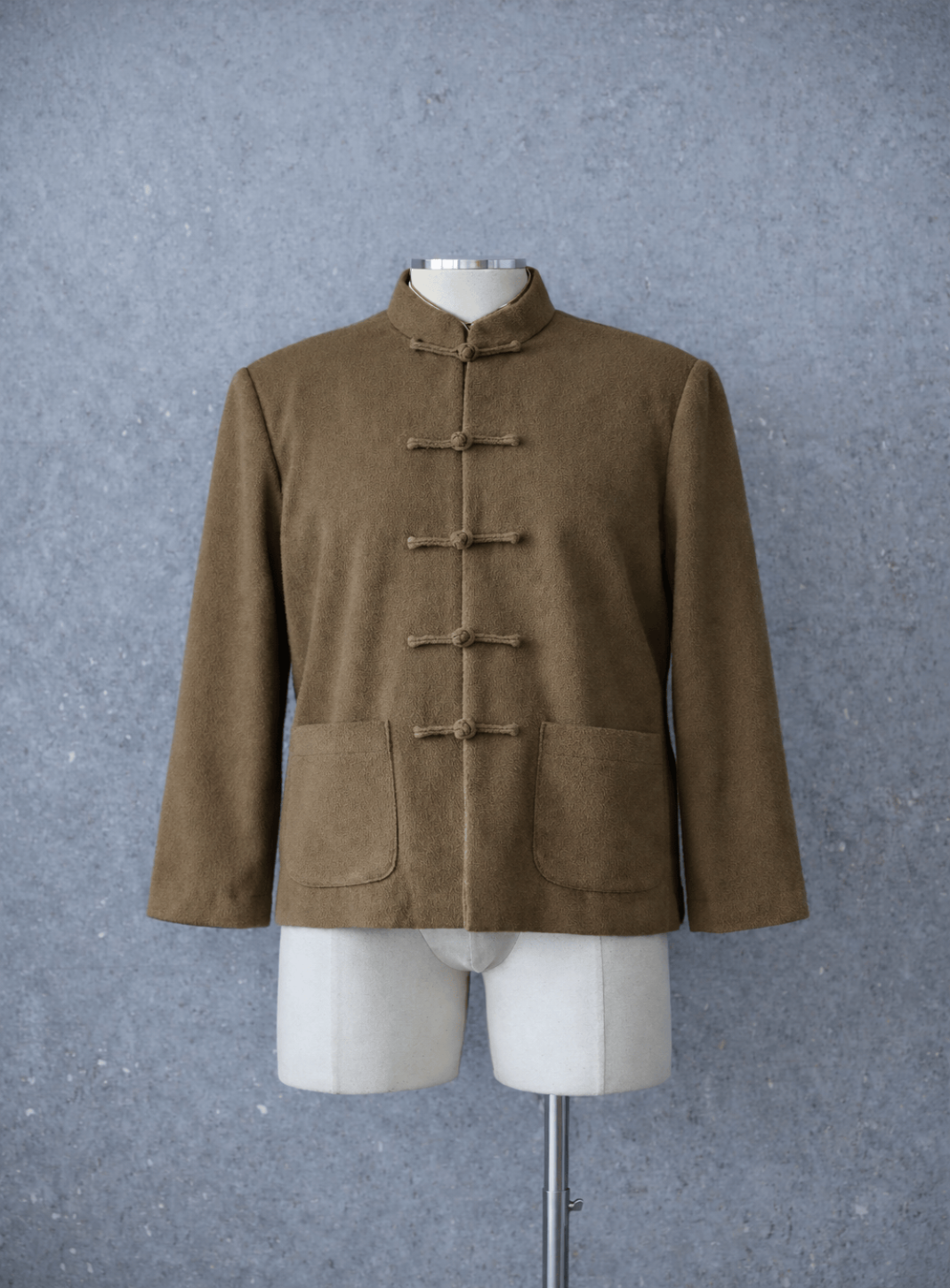 Premium Italian wool modern Tang suit with tailored silhouette and frog closure.