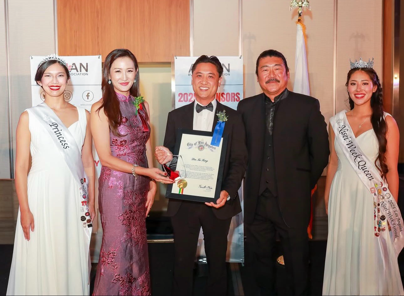 Co-chair of ABA Los Angeles Gala Jennet Chow in our custom-designed purple silk modern Cheongsam.