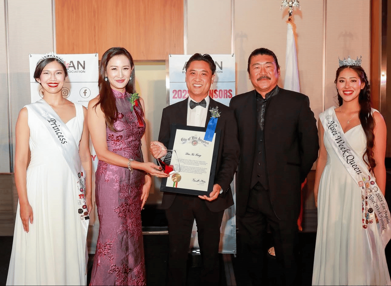 Co-chair of ABA Los Angeles Gala Jennet Chow in our custom-designed purple silk modern Cheongsam.