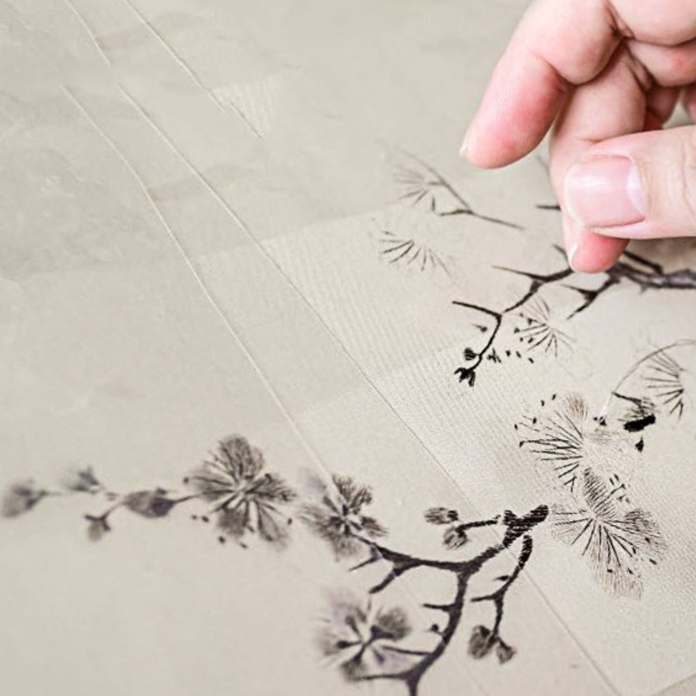 Hand embroidery of a tree in progress