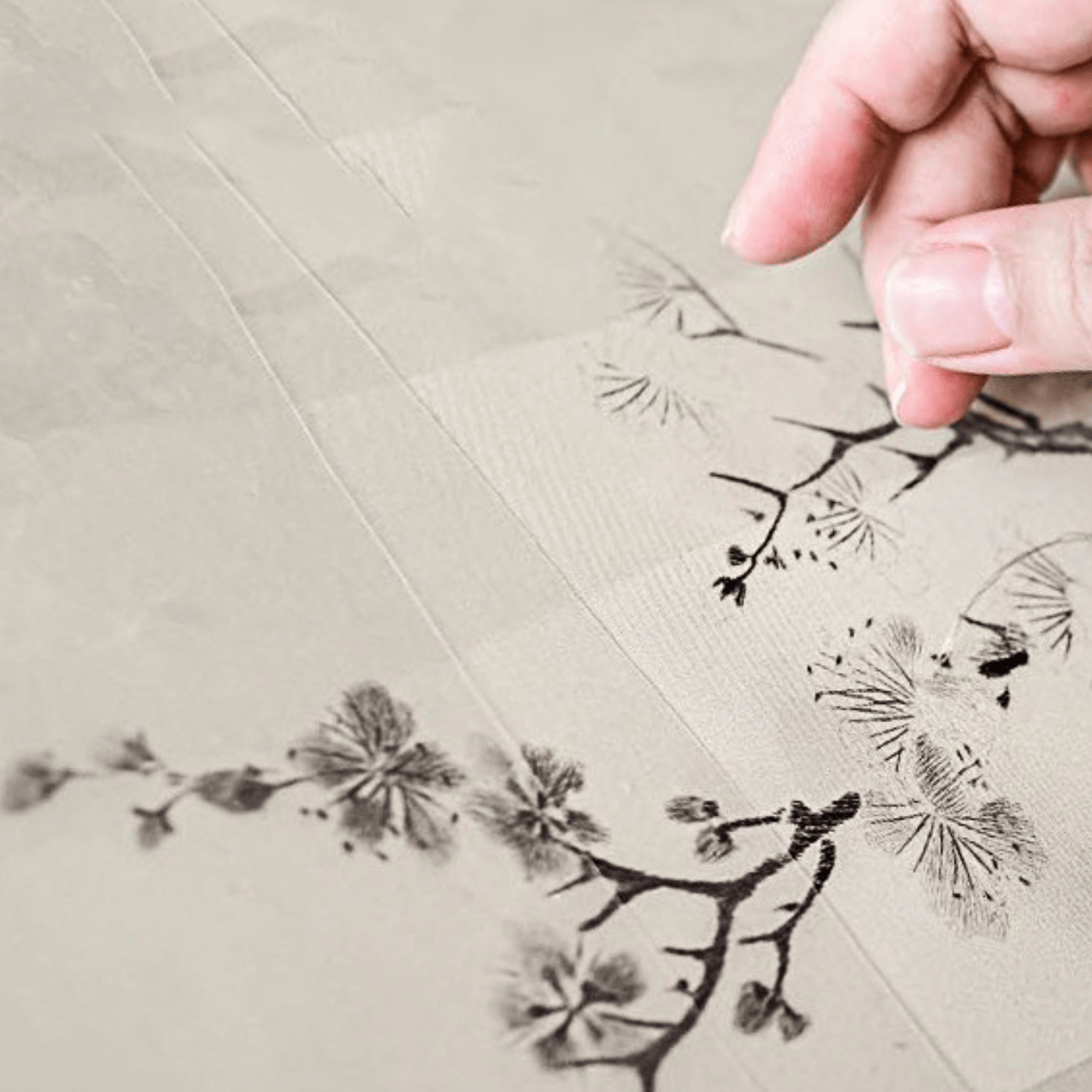 Hand embroidery of a tree in progress