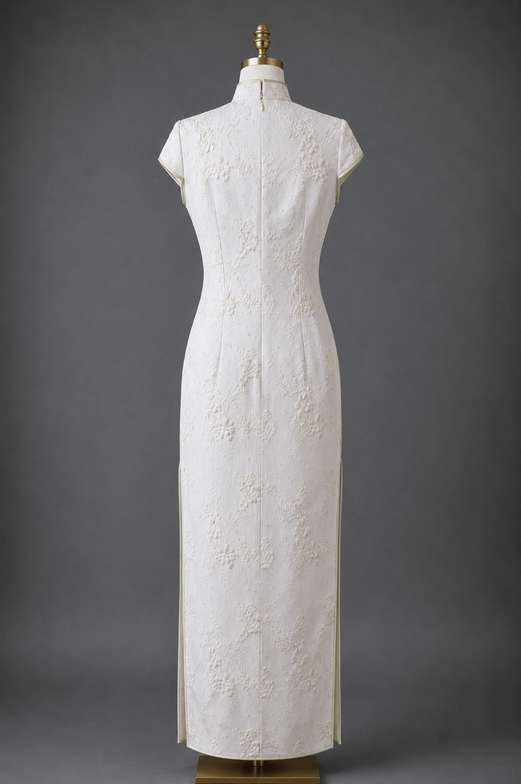 White Italian silk brocade Qipao, back view