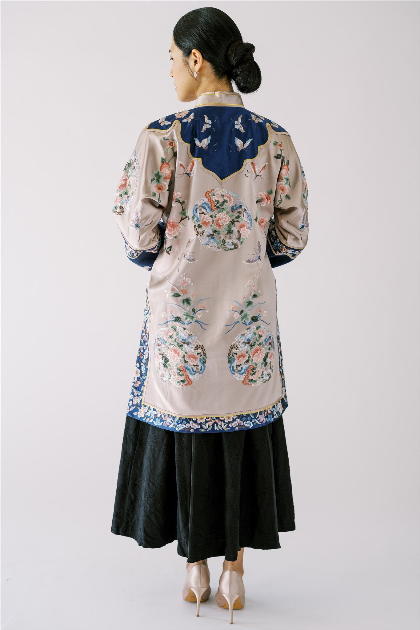 Back View – Heirloom Tang Jacket with Traditional Hand Embroidery.