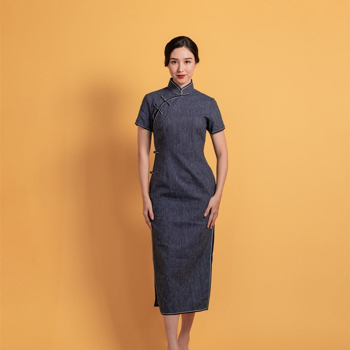 cotton chinese dress Chinese Dresses Qipao for women robe chinoise cheongsam Single layer long  jacquard cotton cheongsam