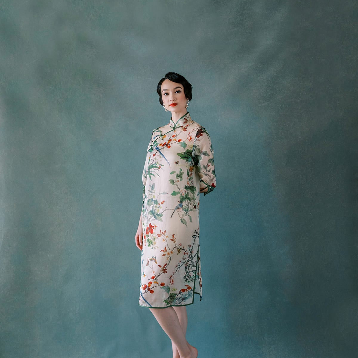 chinese long dress silk Phoenix & Floral Embroidery Long Sleeve Cheongsam Top Chinese Prom Dress Burgundy / 5XL