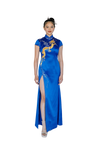 Jinza Oriental Couture New Collection 2024 New Collection | Modern Blue Mermaid Cheongsam with Gold Panjin Dragon