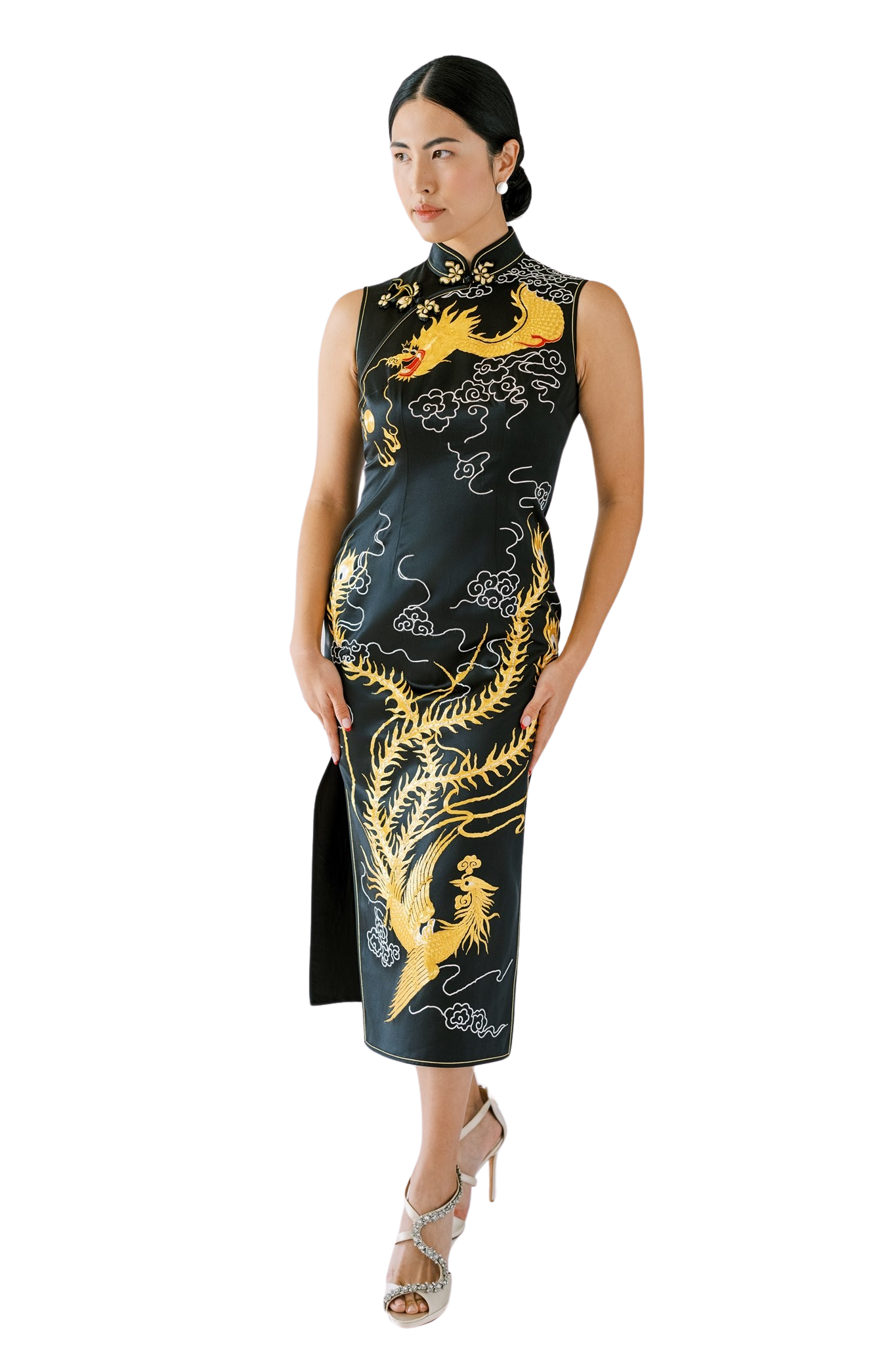 Jinza Oriental Couture New Collection 2024 New Collection | Modern Panjin Embroidered Dragon, Phoenix, and Cloud on Black Silk
