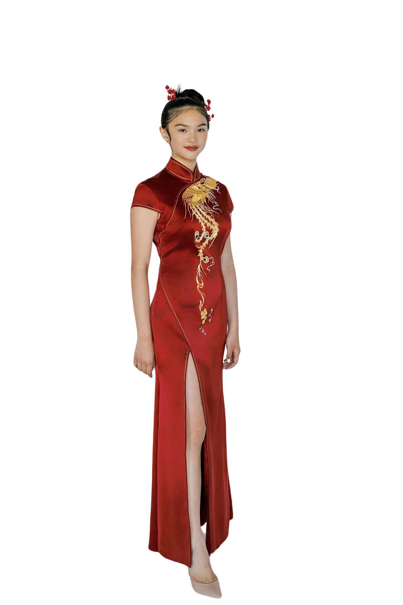 Jinza Oriental Couture 2024 New Collection | Wine Red Silk Mermaid Wedding Qipao with Panjin Gold Phoenix Embroidery