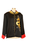 Jinza Oriental Couture Tang Suit Black Silk Tang Suit for Groom with Red Lining and Gold Embroidered Dragon – Gold Piping and Lucky Cloud