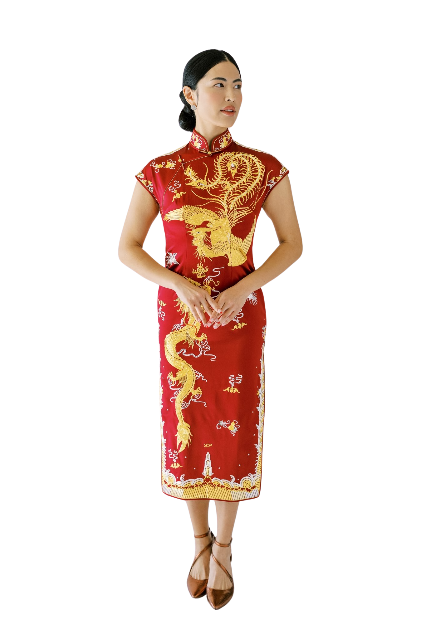 Chinese Tea Ceremony Dress Goldwork I Wine Red Qipao Dress for