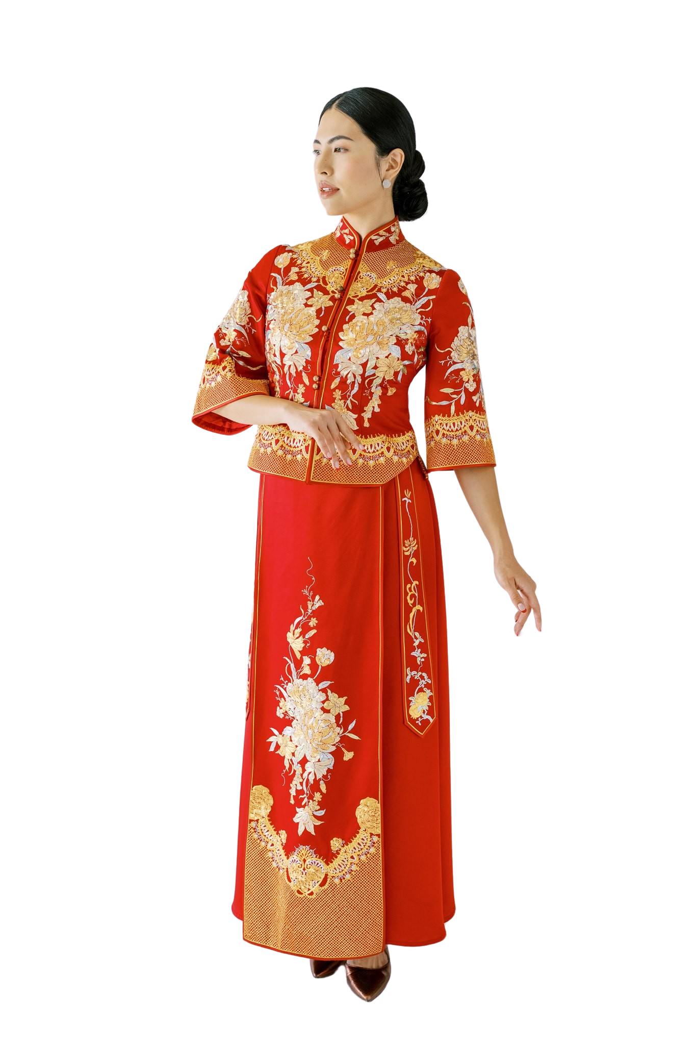 Jinza Oriental Couture Chinese Tea Ceremony Dress Chinese Tea Ceremony Dress | Xiu He Fu Hand Embroidery Peony