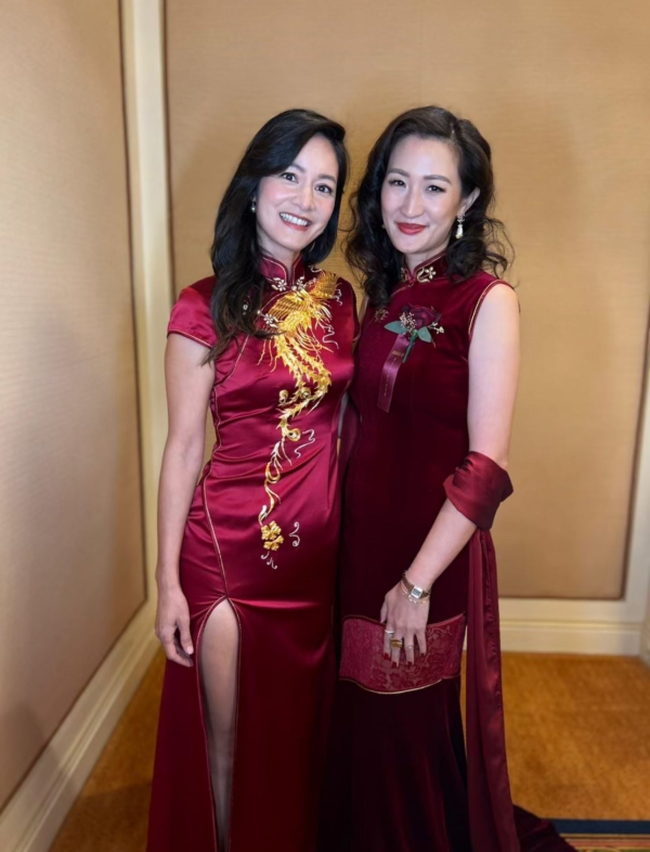 Jinza Oriental Couture Bespoke Qipao Custom Qipao Worn by Janet Hsieh &amp; Jennet Chow at Asian Business Association Los Angeles Gala