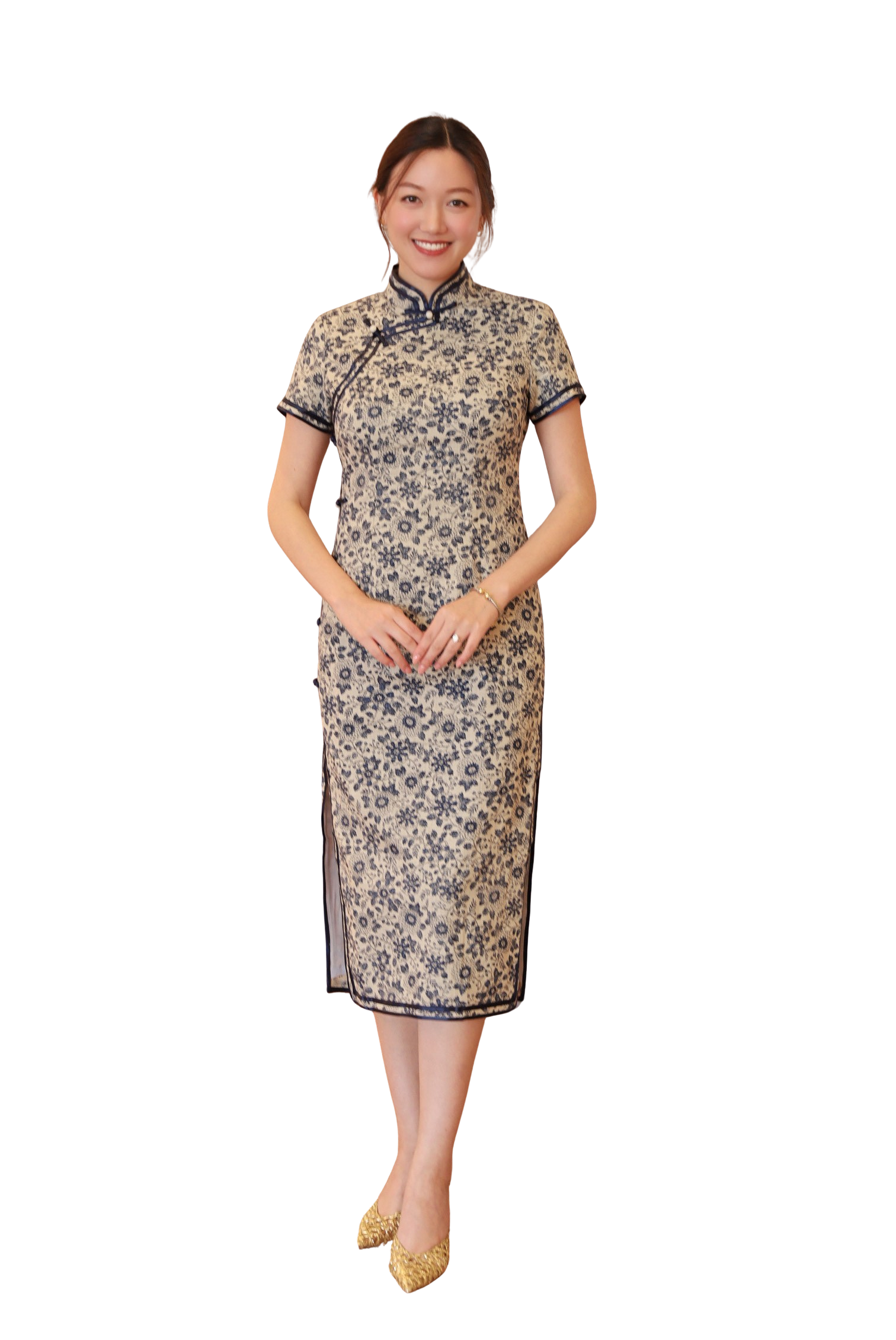 Jinza Oriental Couture Custom Qipao Indigo French Linen Vintage Qipao - 1930s Inspired Mid-Calf Length Dress for Spring and Summer