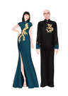 Jinza Oriental Couture Matching Outfit Matching Outfit for Bride and Groom |  Peacock Green with Black