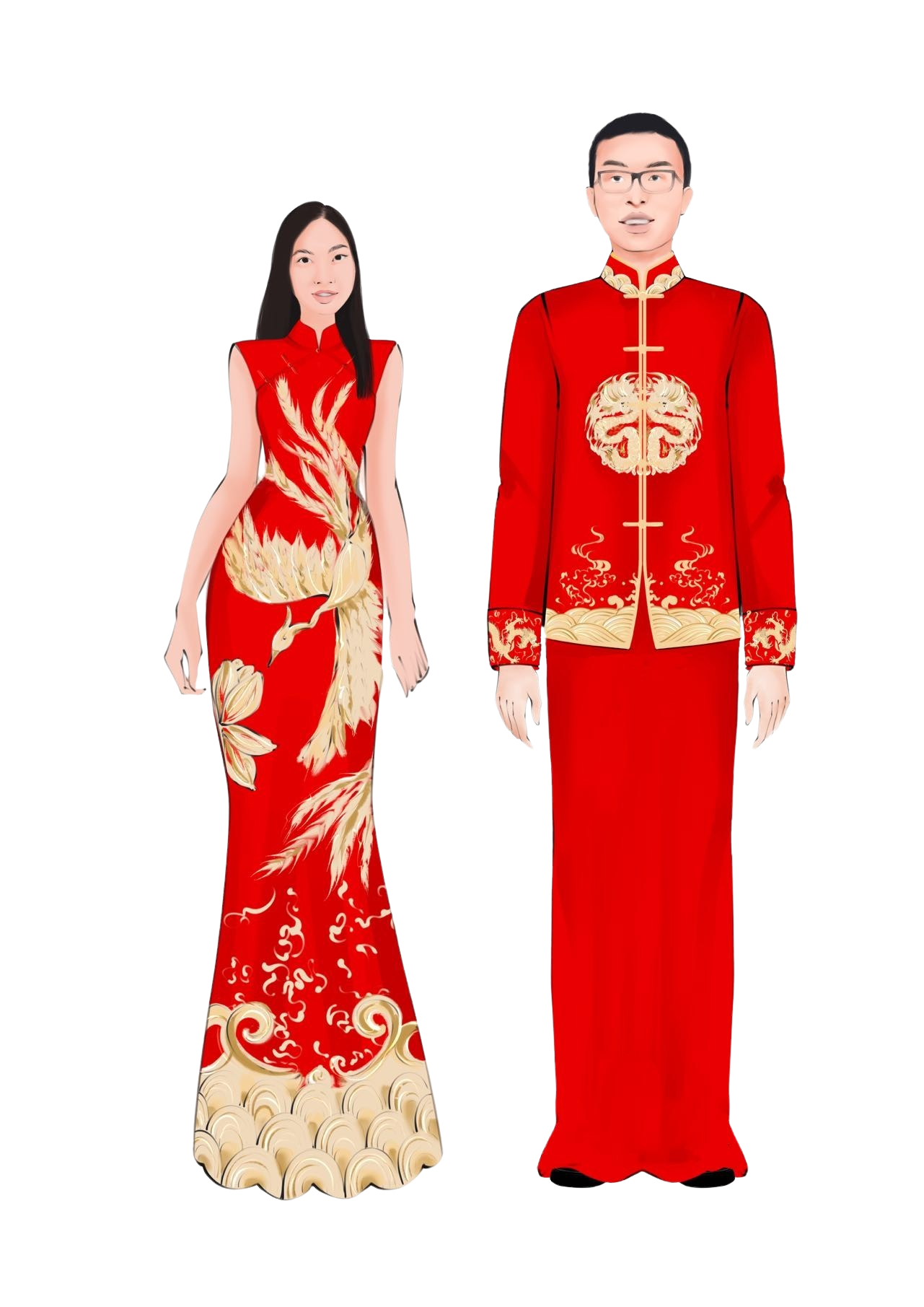 Jinza Oriental Couture Matching Outfit Matching Outfit for Bride and Groom Red Matching Redefined