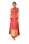 Jinza Oriental Couture Chinese Tea Ceremony Dress Modern Red Xiu He Fu with Sleeveless Fitted Top and A-Line Skirt – Hand Embroidered Dragon, Phoenix, and Auspicious Symbols