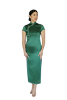 Jinza Oriental Couture Mother of Bride Qipao Qipao for Mother | Autumnal Equinox Hand-Dyed Emerald Green with Gold