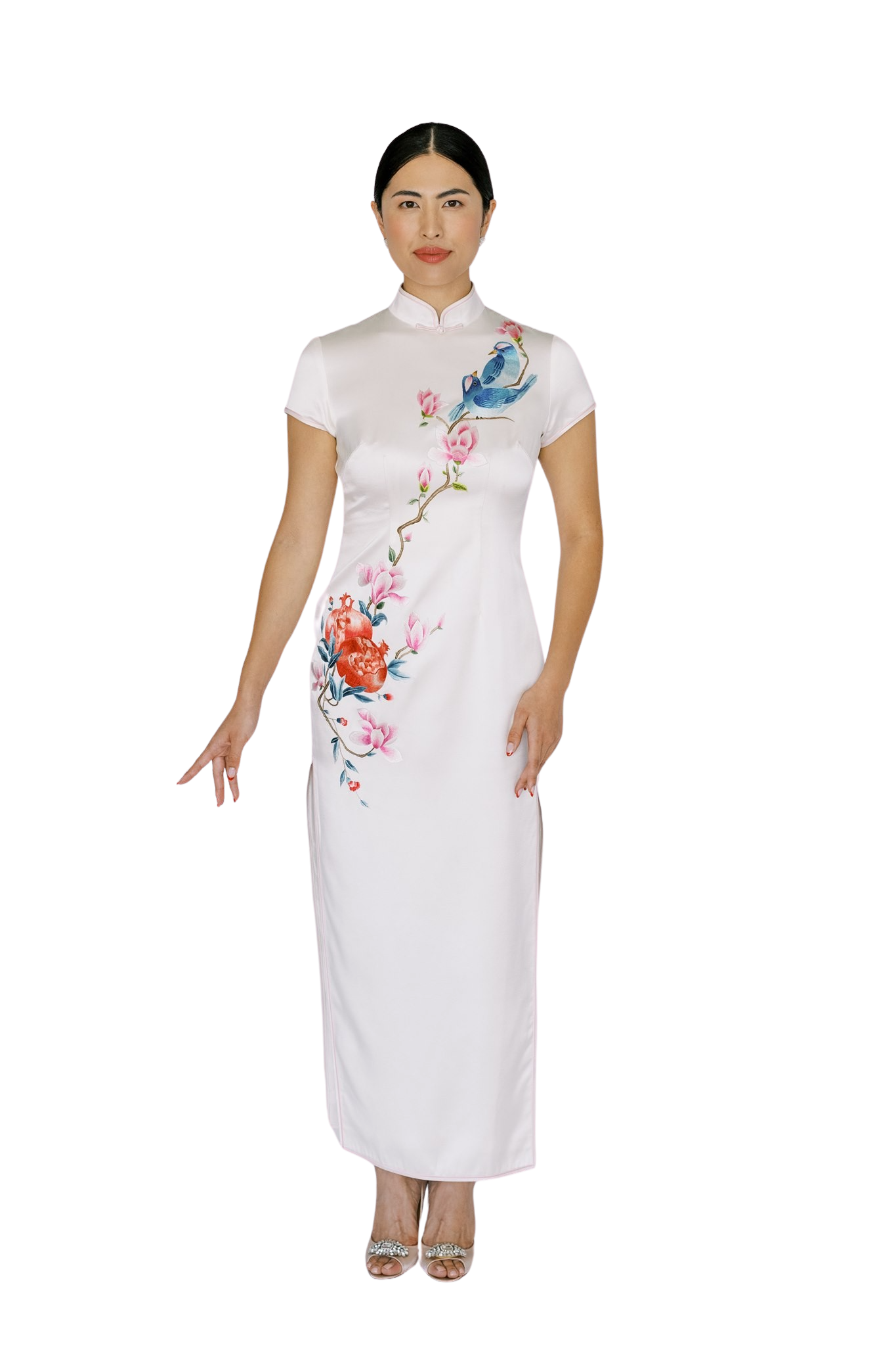 Jinza Oriental Couture Mother of Bride Qipao Qipao for Mothers | Magnolia Flowers With Birds And Lotus Qipao Dress