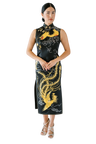 Jinza Oriental Couture Wedding Qipao Wedding Qipao | Black Silk with Hand-Embroidered Panjin Dragon and Phoenix