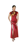 Jinza Oriental Couture Wedding Qipao Wedding Qipao | Modern Wine Red Silk with Gold Thread Dragon And Slit