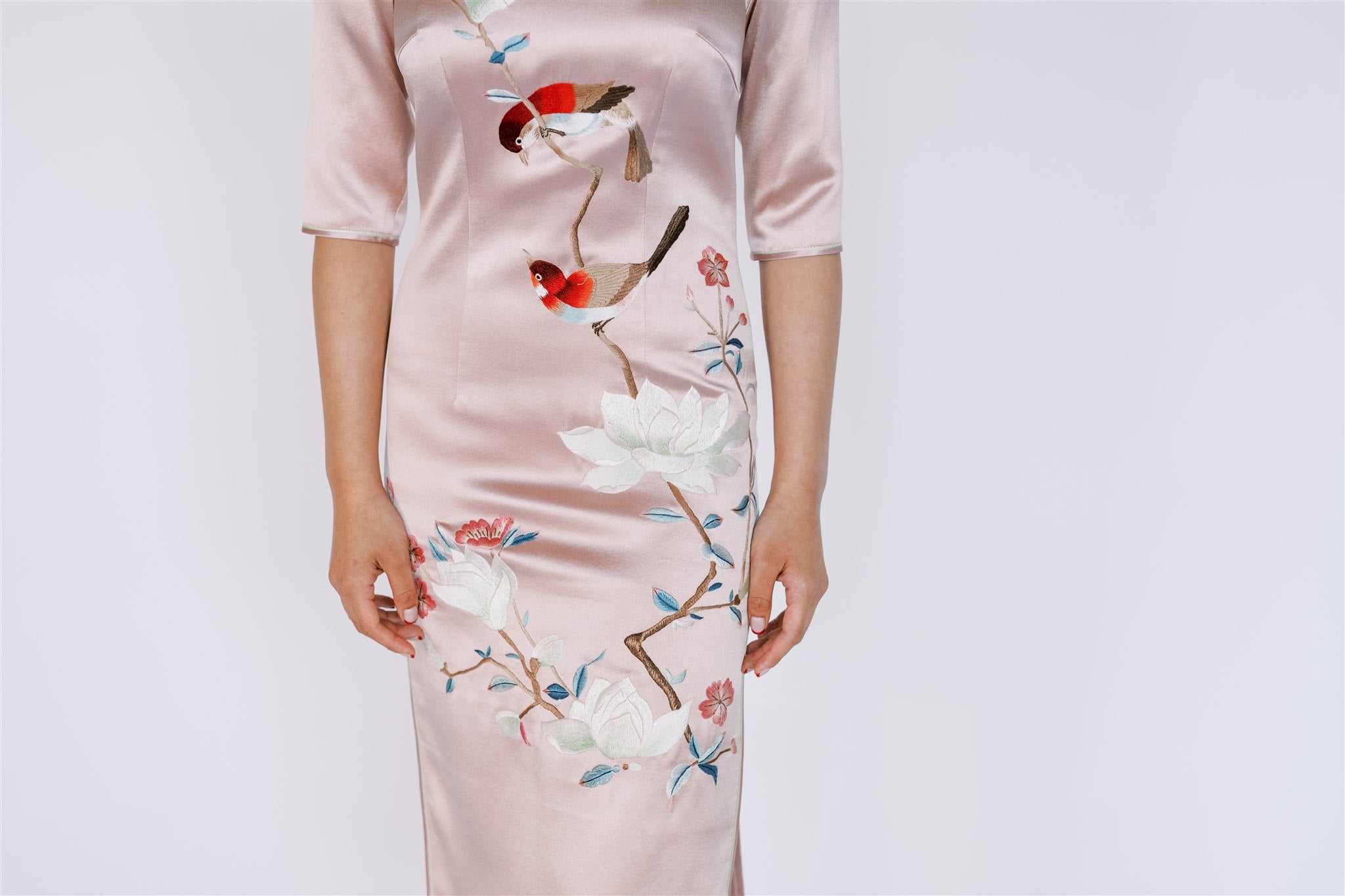 Jinza Oriental Couture Wedding Qipao Wedding Qipao | Shanghai 1920 Blush Pink with 3/4 Sleeves