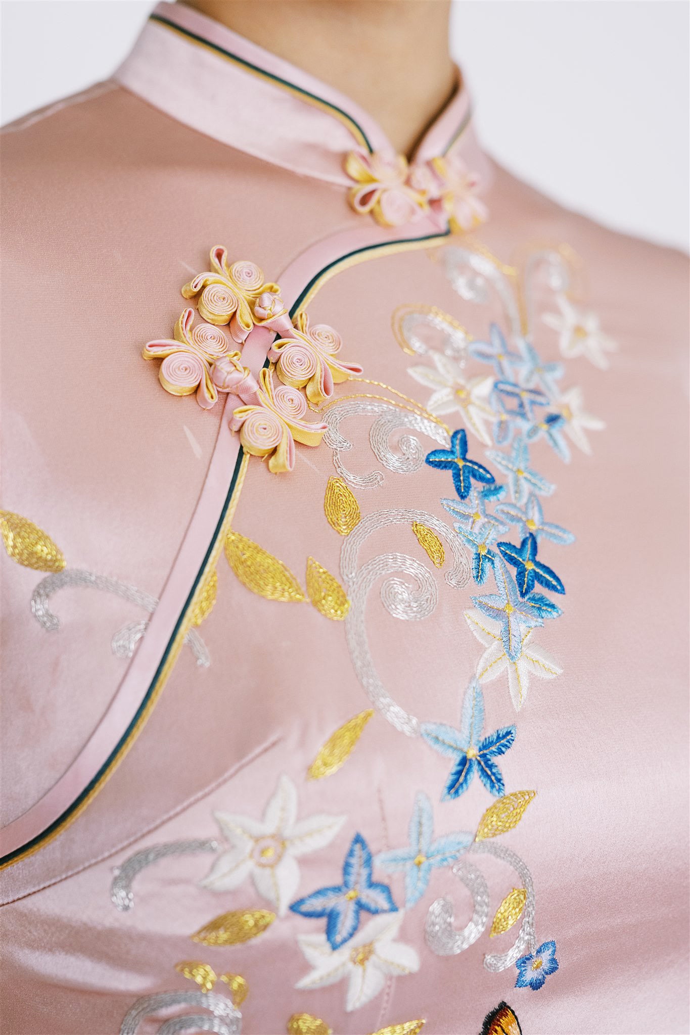 Jinza Oriental Couture Wedding Qipao Wedding Qipao | Spring Equinox pink Mid Calf Length and Cap Sleeves
