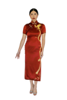 Jinza Oriental Couture Wedding Qipao Wedding Qipao | Wine Red Silk Phoenix Minimal Panjin Embroidery Qipao