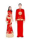 Matching red Chinese wedding outfit for bride and groom