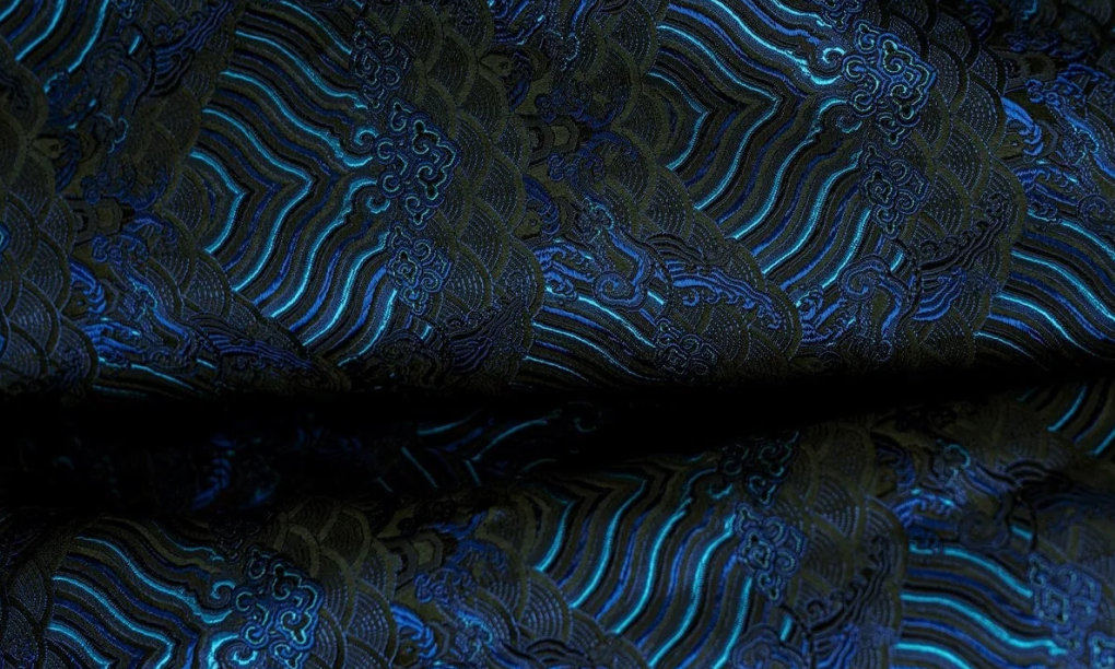 Blue and black silk brocade lining for tang suit for a contemporary look