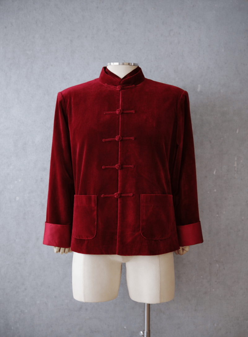 Red Tang File Wine Red Silk Velvet Tang Suit Jacket